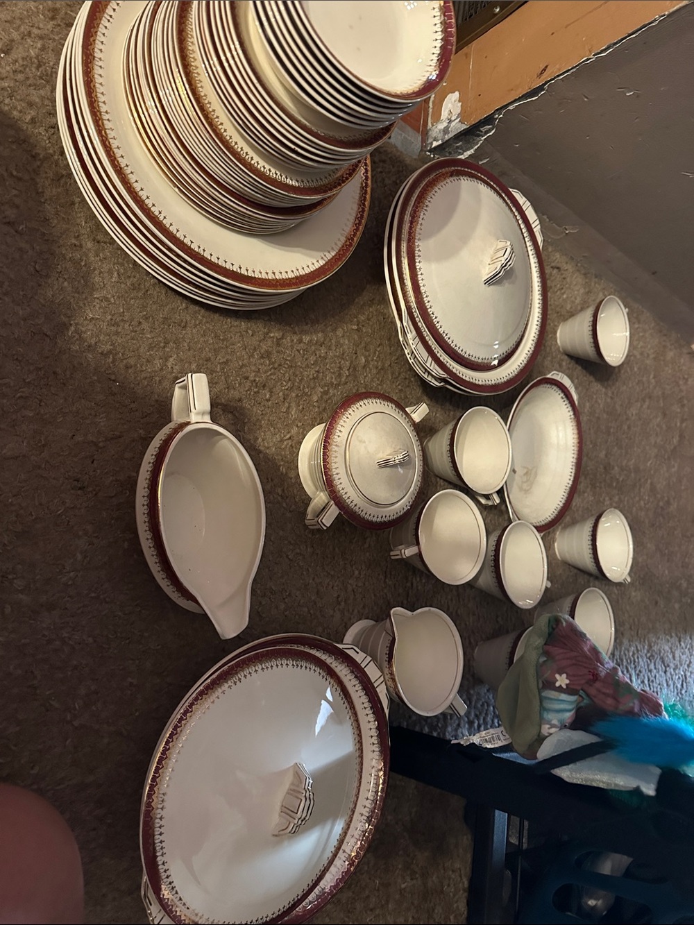 Elegant Cream and Burgundy Dinnerware Set - Classic Home Dining